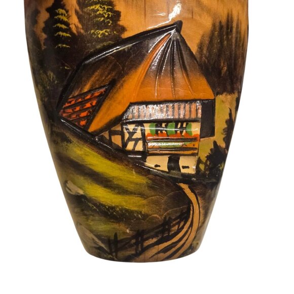Vintage Wooden Vase Black Forest German Hand Carved Painted 5 inch Wood - Picture 4 of 16